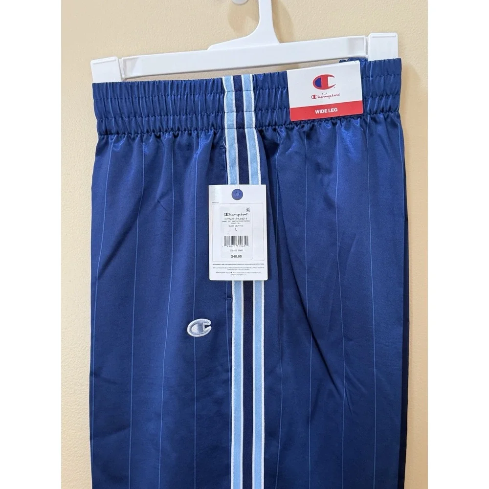 Champion Women's Game Set Match Pants~ Blue Depths Pinstripe Size L NWT
